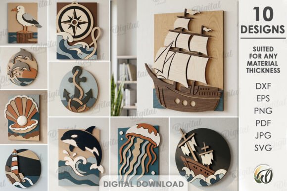 Download Coastal Mosaic Wall Arts Bundle Lasercut - Lasercut Collection